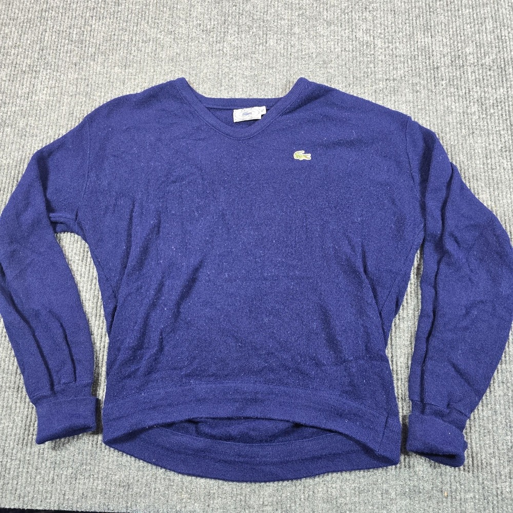 Vintage Izod Lacoste Sweater‎ Mens XL Blue V Neck Knit Lightweight Logo 80s 90s